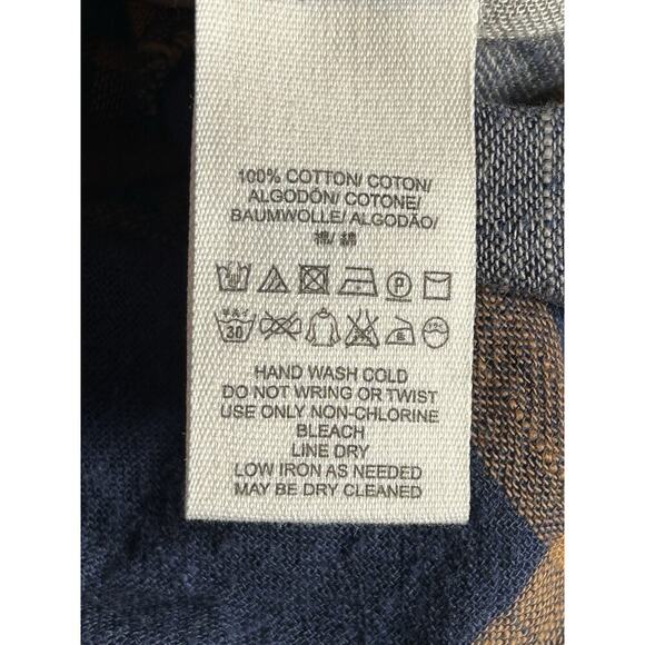 Free People Plaid Hi Low Ruffle Hem Button Up Shirt Blue and Cream Size M - Picture 5 of 6